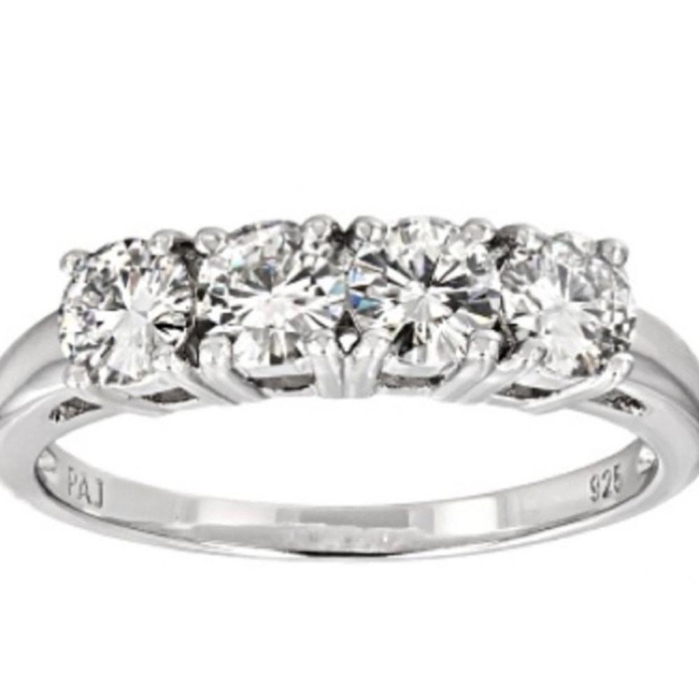 Moissanite 4-stone silver band Rings (2 bands) - Picture 2 of 4